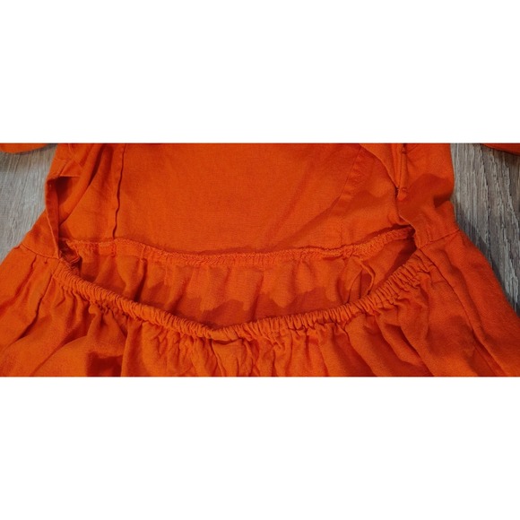 Who What Wear Orange Off Shoulder Puff‎ Sleeve Sundress Linen Blend Elastic Tie - Picture 6 of 12